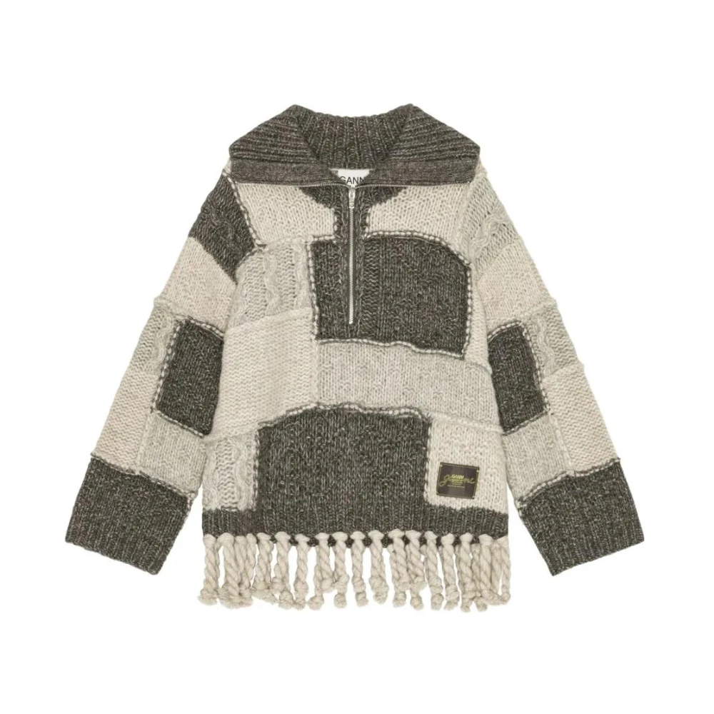 Ganni Multicolor Casual Striped Jersey Top - Female - V-Neck Knitwear - L/Xl - Knitwear