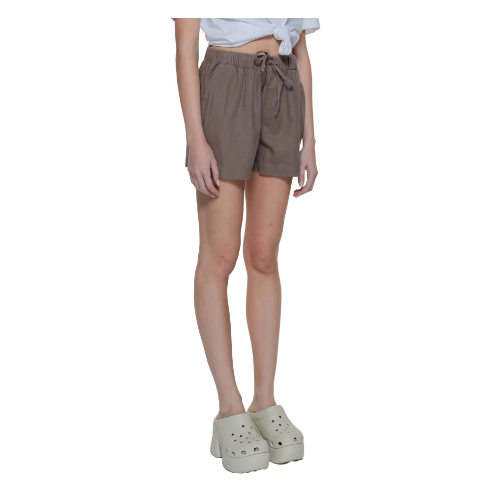 Only Linnen Pull-Up Shorts Lente Zomer Collectie Brown Dames