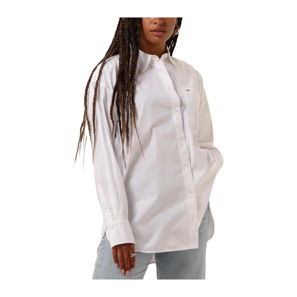 Tommy Jeans Witte Casual Shirt met Vlag Borduurwerk White Dames