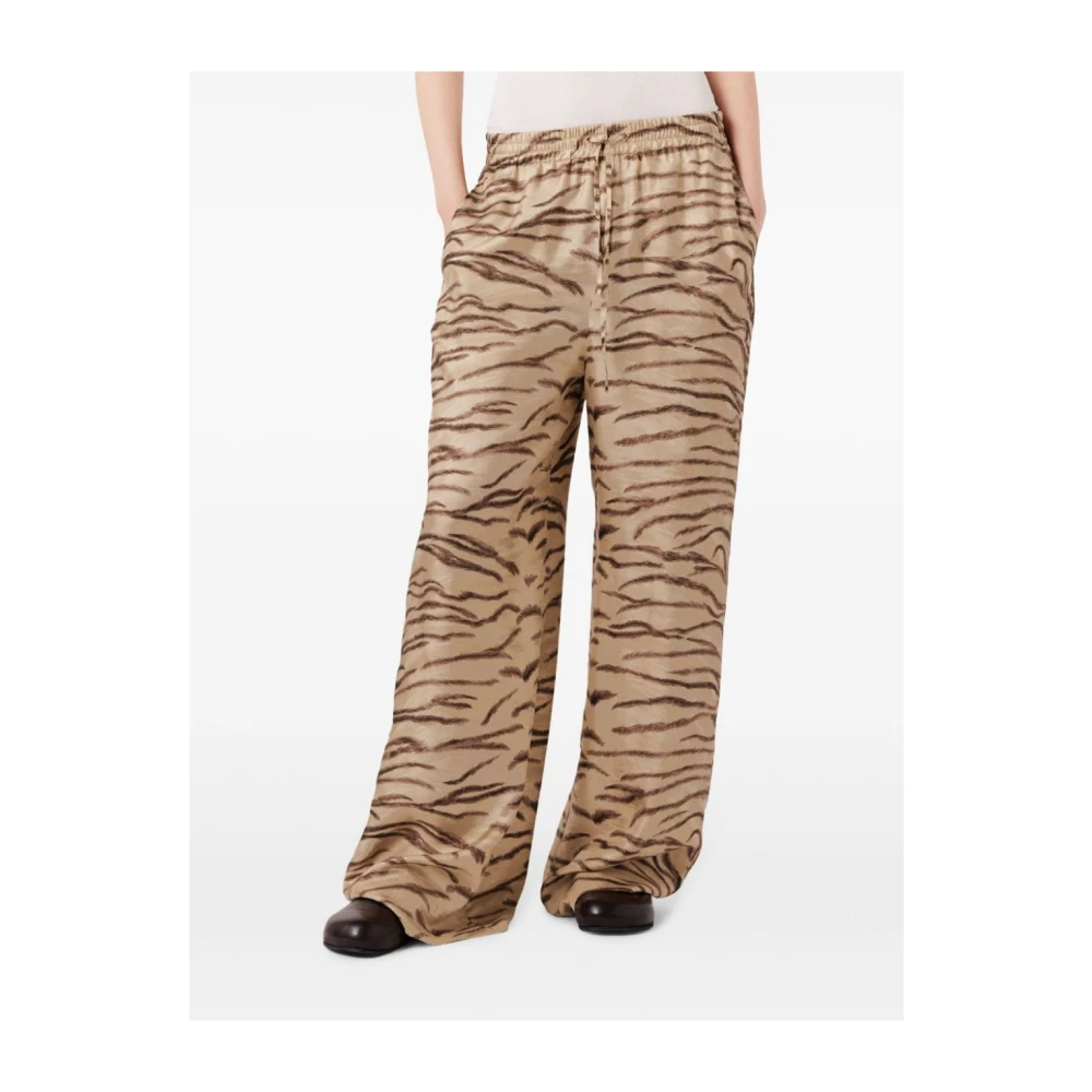 Stella Mccartney Beige Tiger Print Zijden Broek Beige Dames