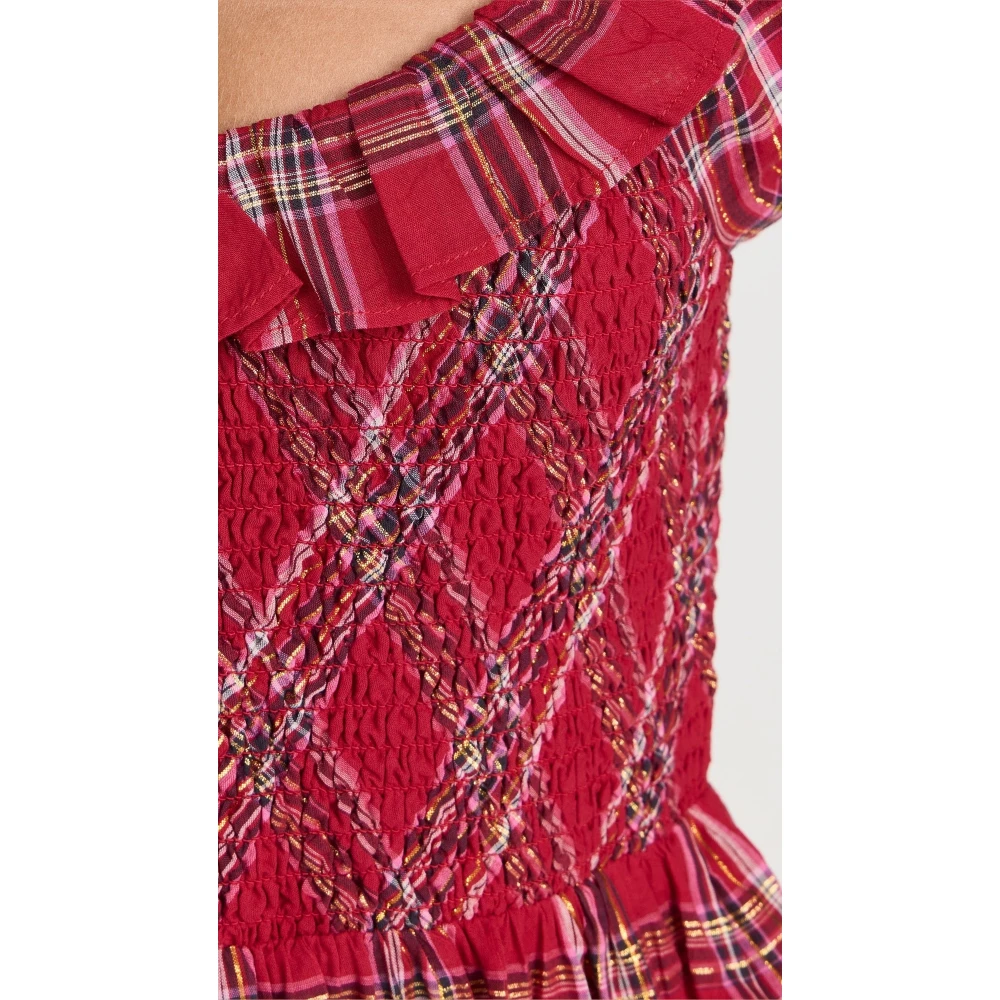 Loveshackfancy Gerania Jurk met Ruches in Ruit Red Dames