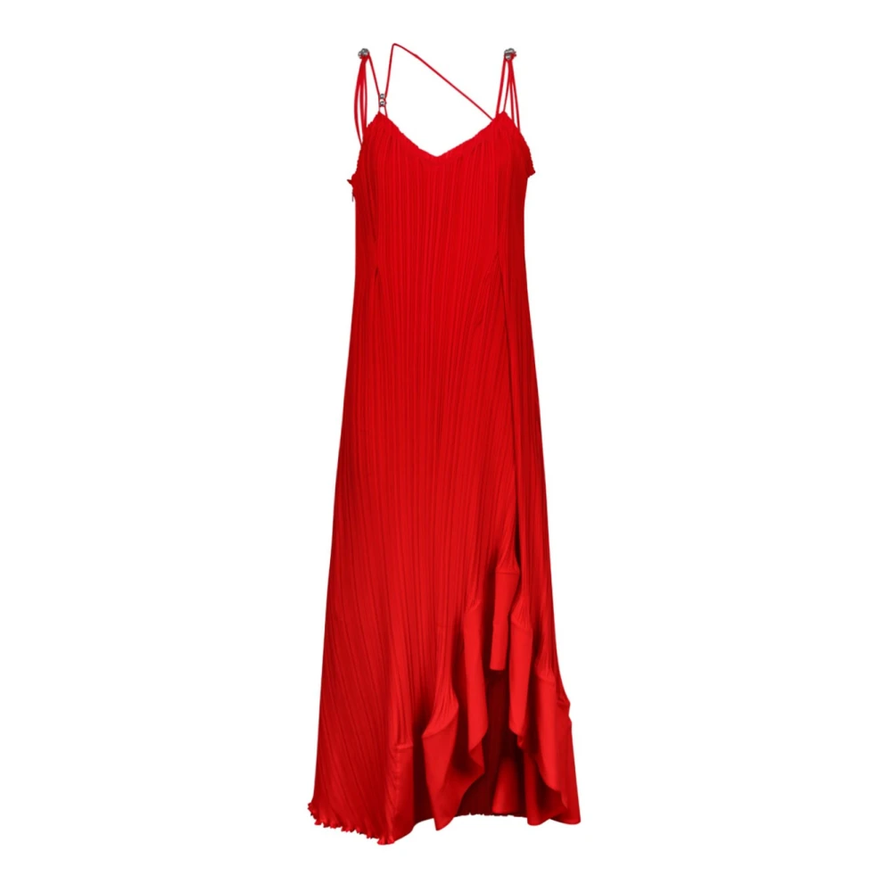 Lanvin Rode Geplooide Lange Jurk met Bandjes Red Dames