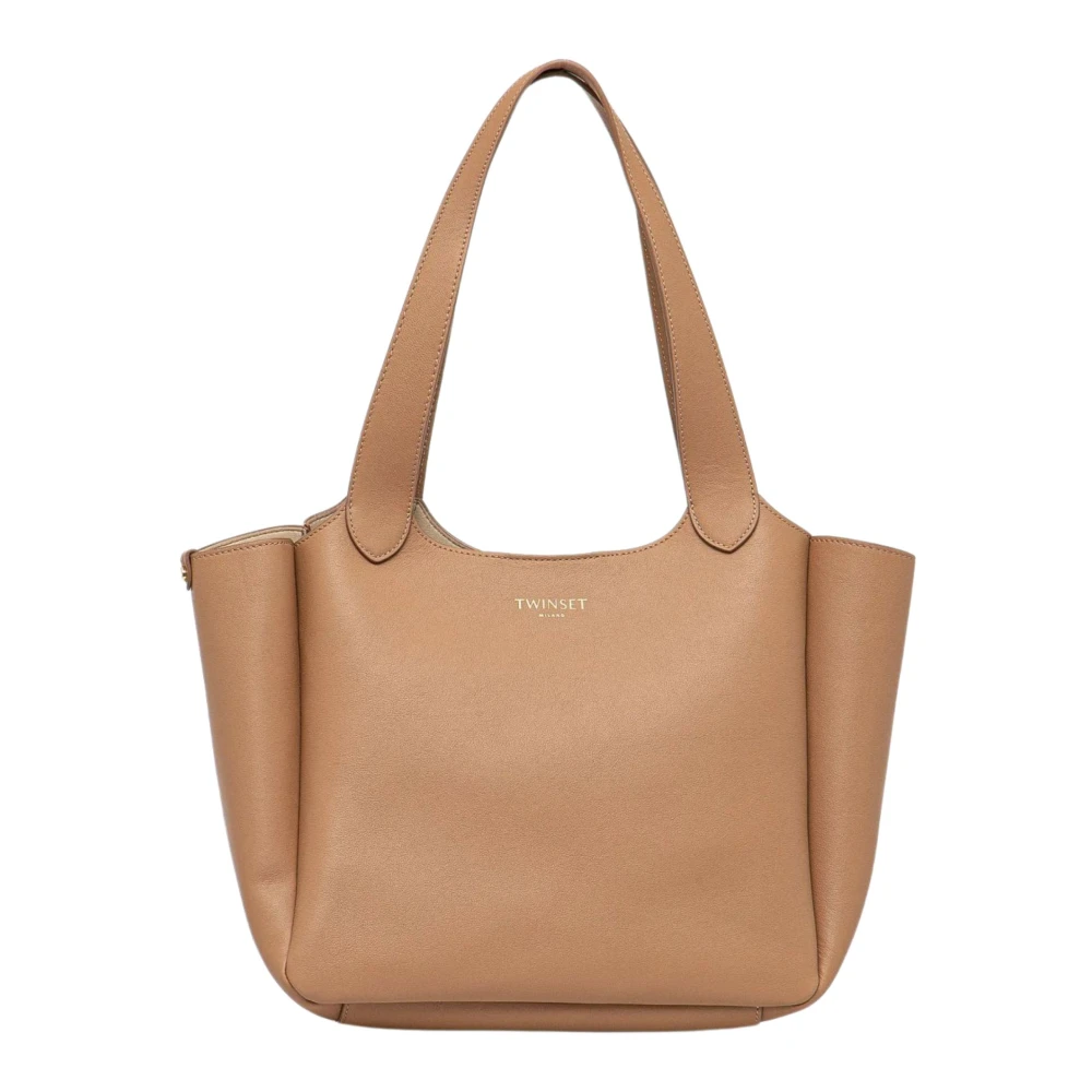 Twinset Bruin Leren Shopper Tas Forever Brown Dames