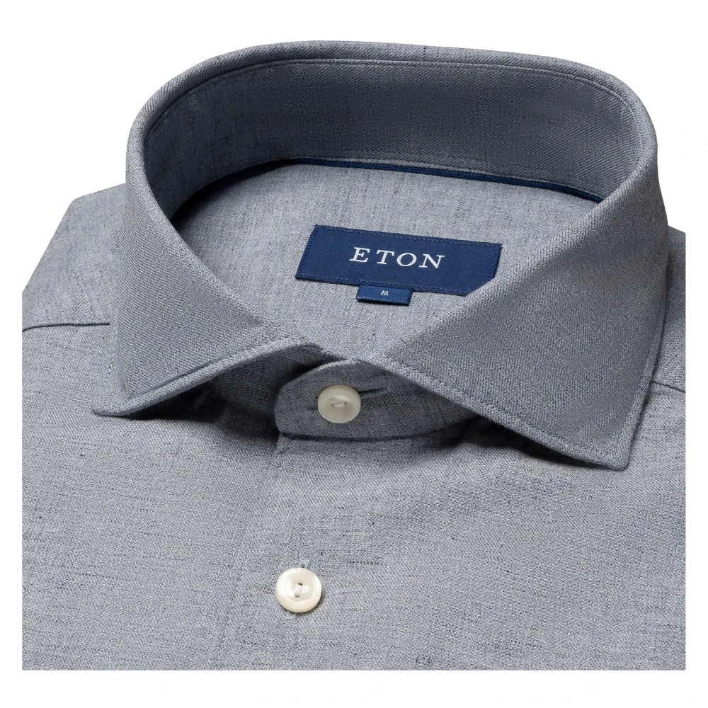 Eton Blauw Flanel Eigentijds Overhemd Blue Heren