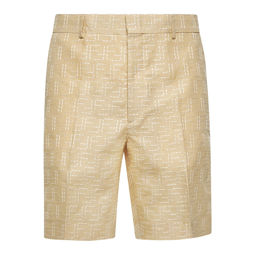 Fendi Jacquard Linen Cotton Shorts - Male - Casual Shorts - White - M - Shorts