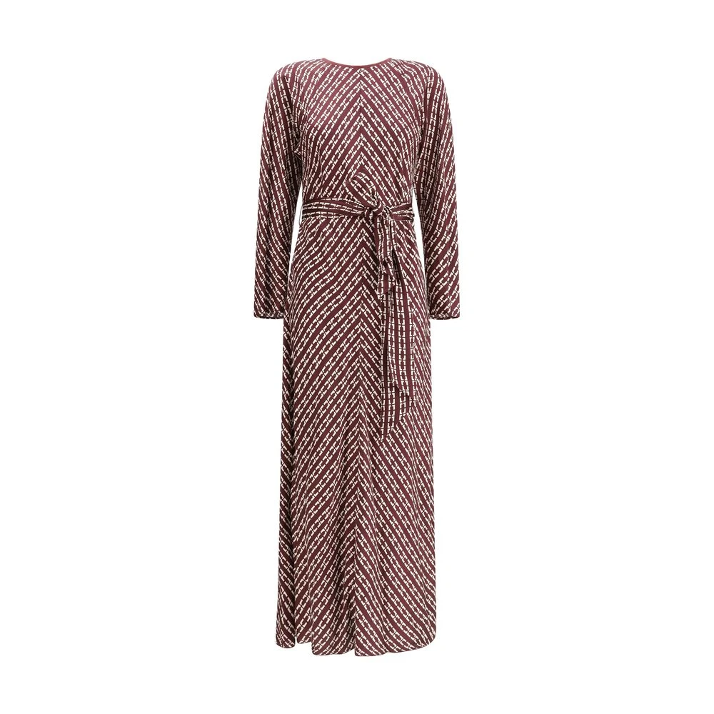 Forte Geometrische Lange Mouw Jurk Brown Dames