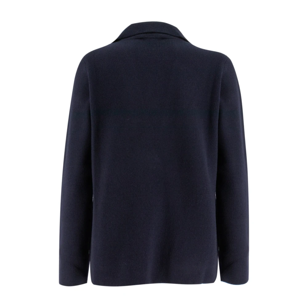 Le Tricot Perugia Elegante Gebreide Blazer met Reverskraag Blue Dames