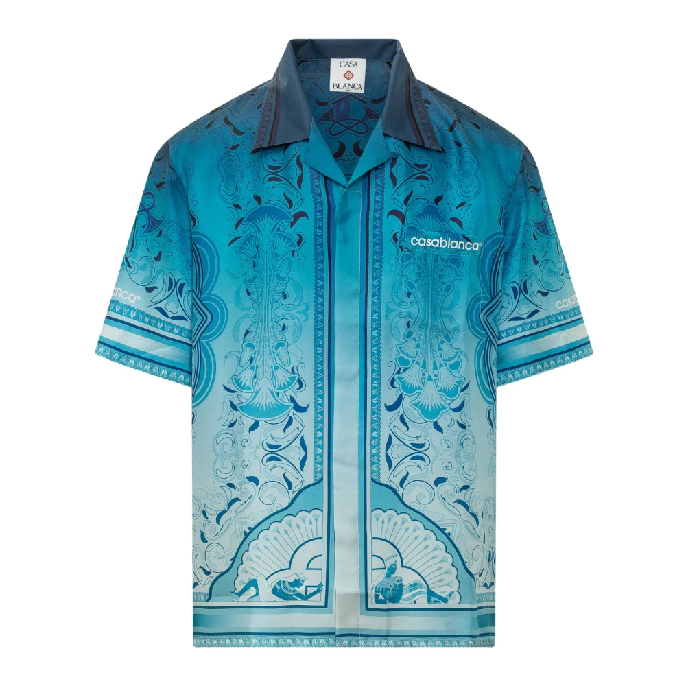 Casablanca Cuban Collar Ss Shirt - Male - Short Sleeve Shirts - Blue - S - Shirts