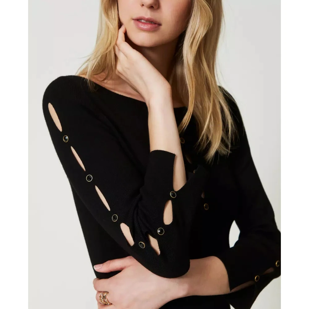 Twinset Gebreide Lange Jurk Black Dames