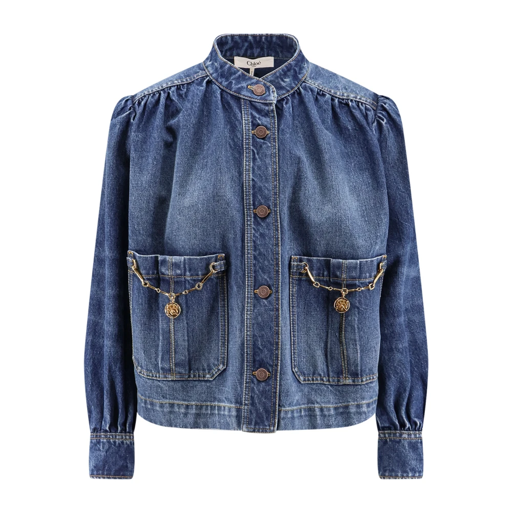 Chloé Women's Blue High-Neck Gathered Jacket In Denim