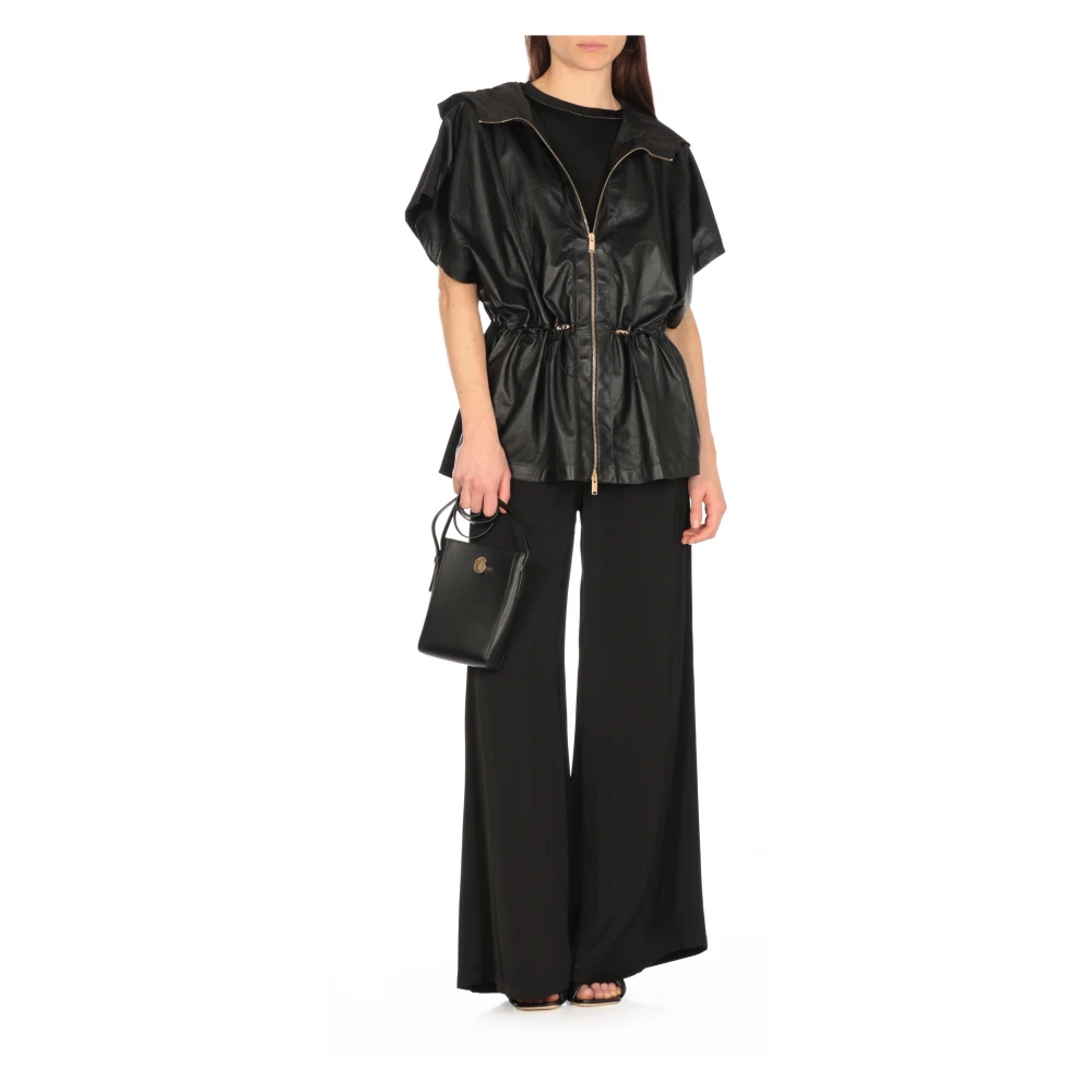 Fabiana Filippi Zwarte leren cape met capuchon Black Dames