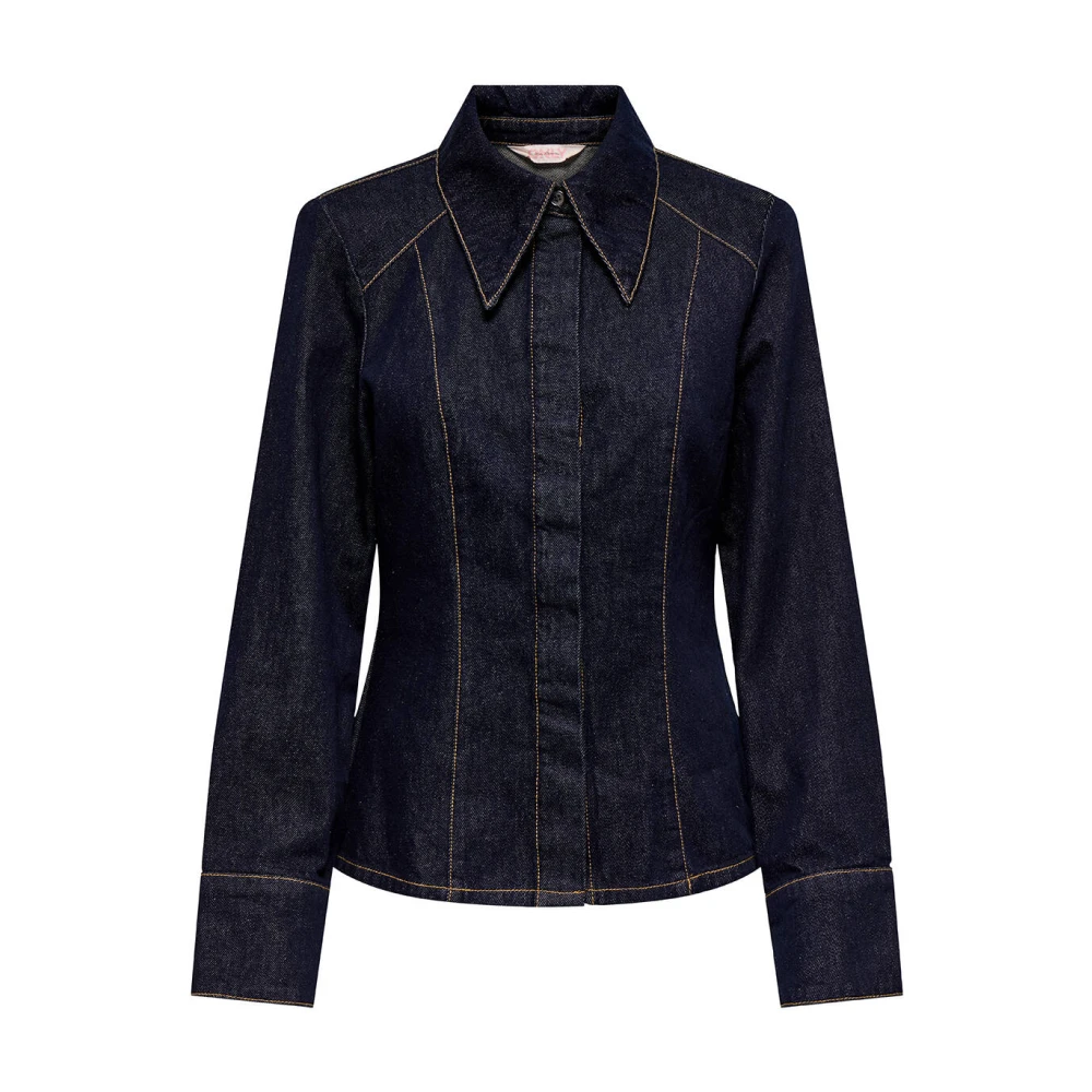 Only Rinse Shirt Lange Mouw Aansluitend Blue Dames