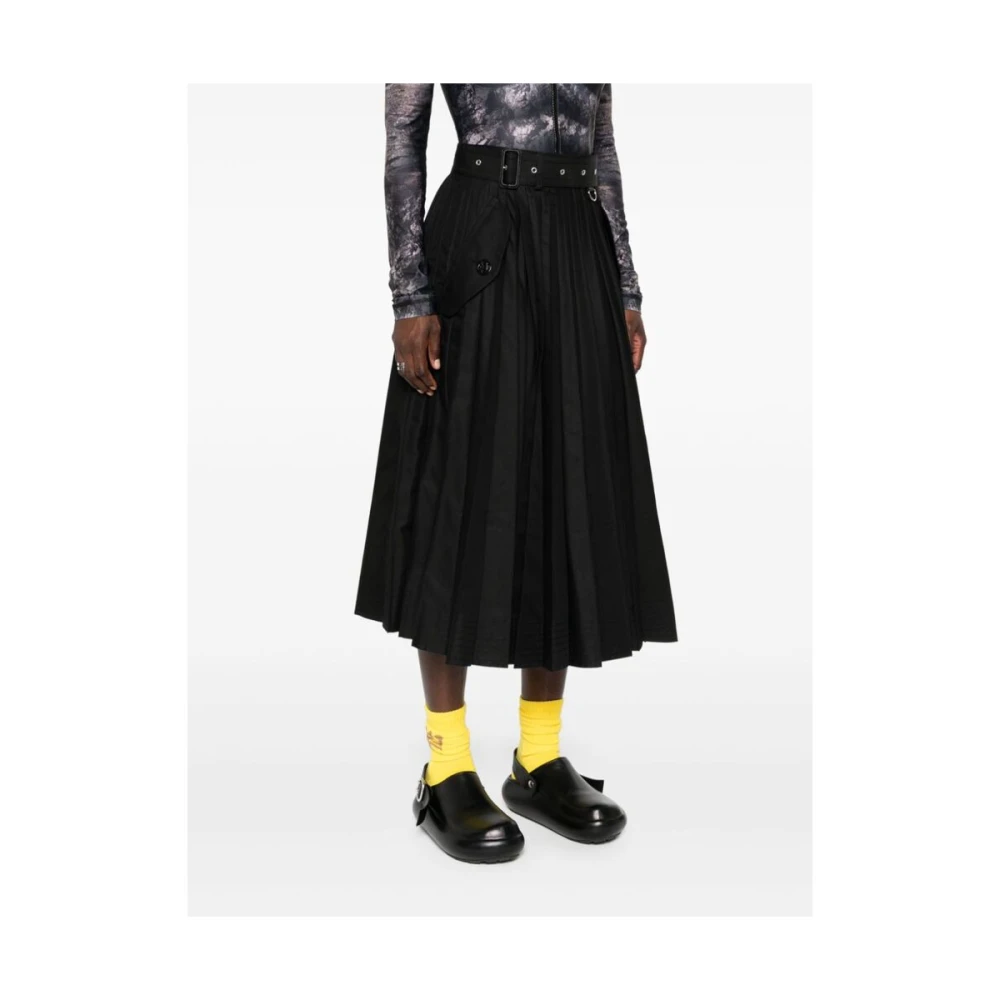 Sacai Zwarte Textuur Plissé Rok Black Dames