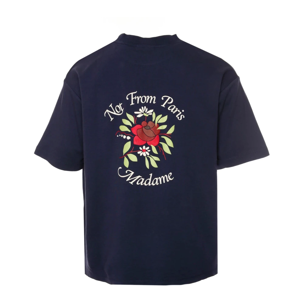 Drole de Monsieur Bloemen Slogan T-shirt Oversized Fit Blue Heren