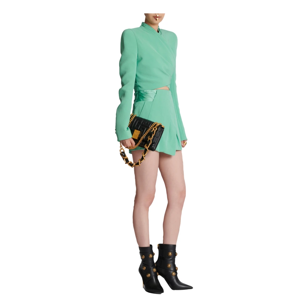 Balmain Satin Tailleband Crepe Gedrapeerde Shorts Green Dames