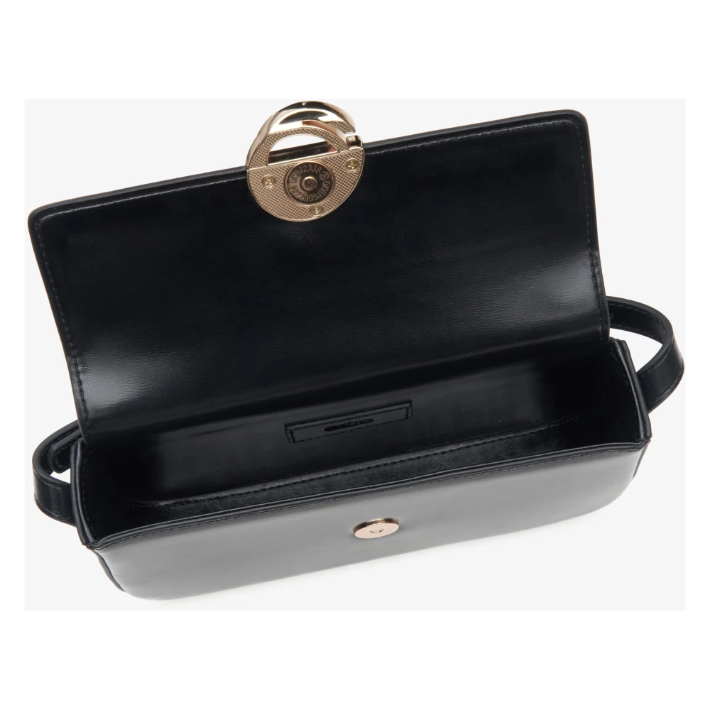 Estro Dames Kleine Zwarte Leren Handtas met Gouden Hardware Er00113754 Black Dames