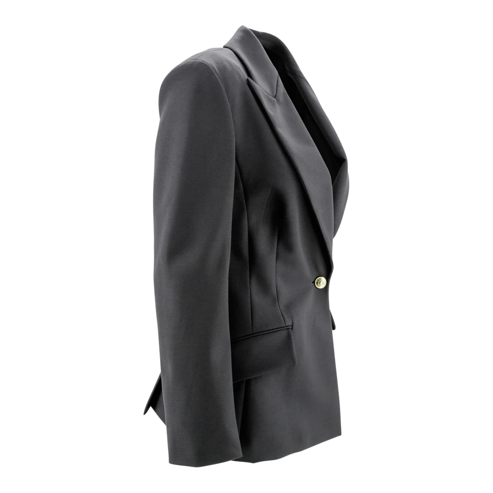 Versace Jeans Couture Zwarte Twill Jas met Logogesp Black Dames