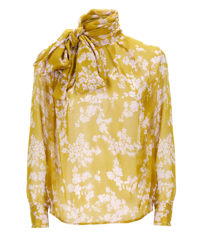 blouse-en-soie-verte-a-fleurs-avec-foulard