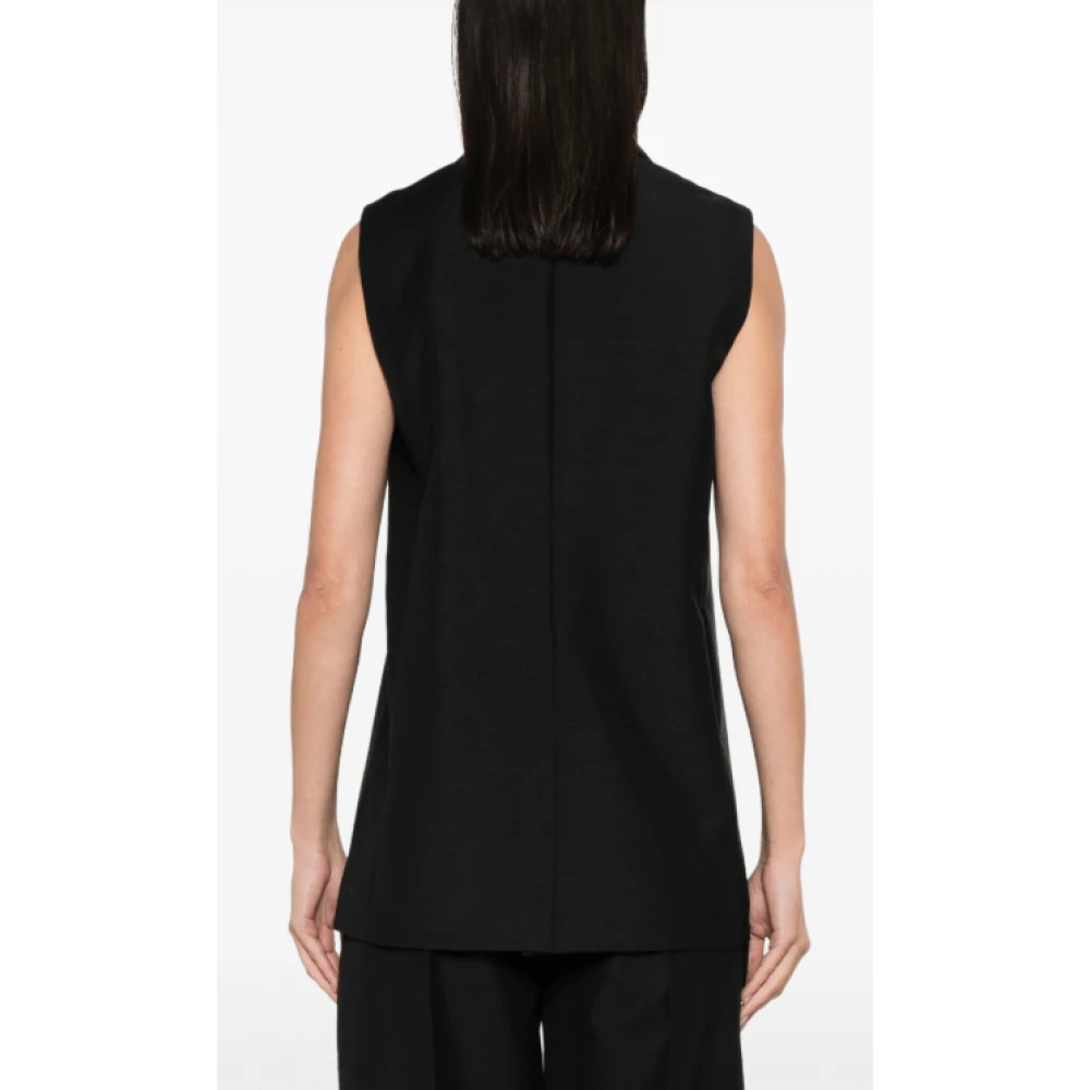 Fendi Zwart Wollen Blend Vest met Peak Revers Black Dames