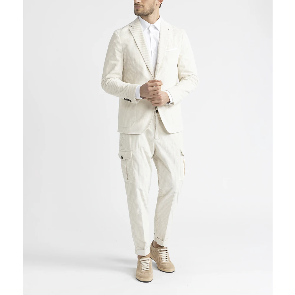 PESERICO Stretch katoenen ribfluwelen single-breasted blazer Beige Heren