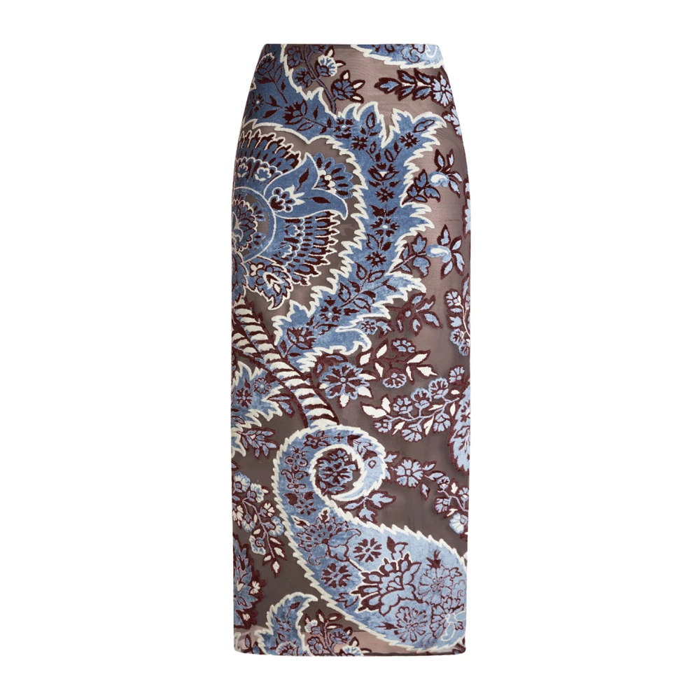 ETRO Blauwe Bloemen Paisley Velvet Pencil Rok Multicolor Dames
