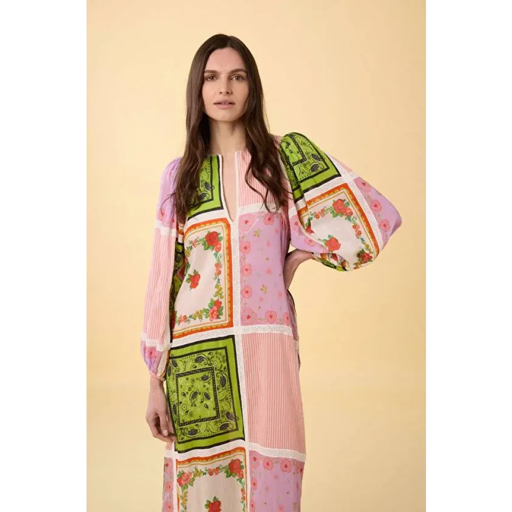 Manoush Gehaakte Caftan Bloemen Patchwork Jurk Multicolor Dames