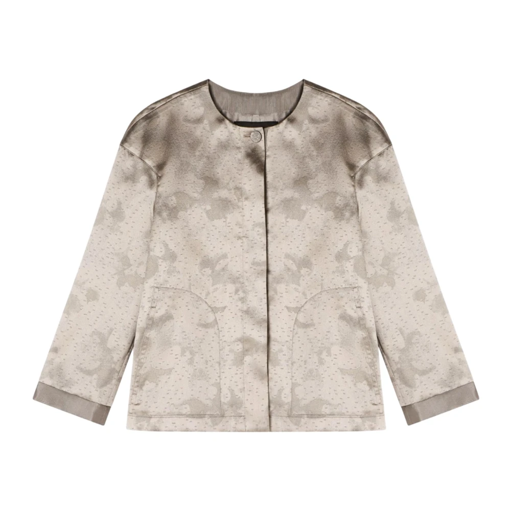 Emporio Armani Women's Gray Jacket In Camou Flower Asv Jacquard Fabric