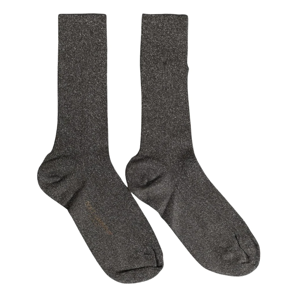 Dolce & Gabbana , Socks, Female, Gray, One Size, Dark Gray Viscose Logo Mid Calf Accessory Socks - Image 1