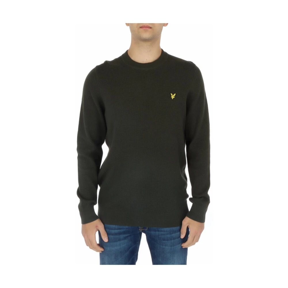 Lyle & Scott Men's Green Round-Neck Knitwear, 2XL, Waffle Knit Jumper