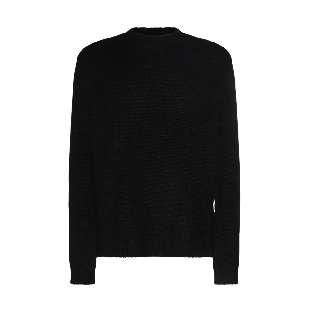 Jil Sander Zwarte Gebreide Crewneck Sweater Aw24 Black Heren