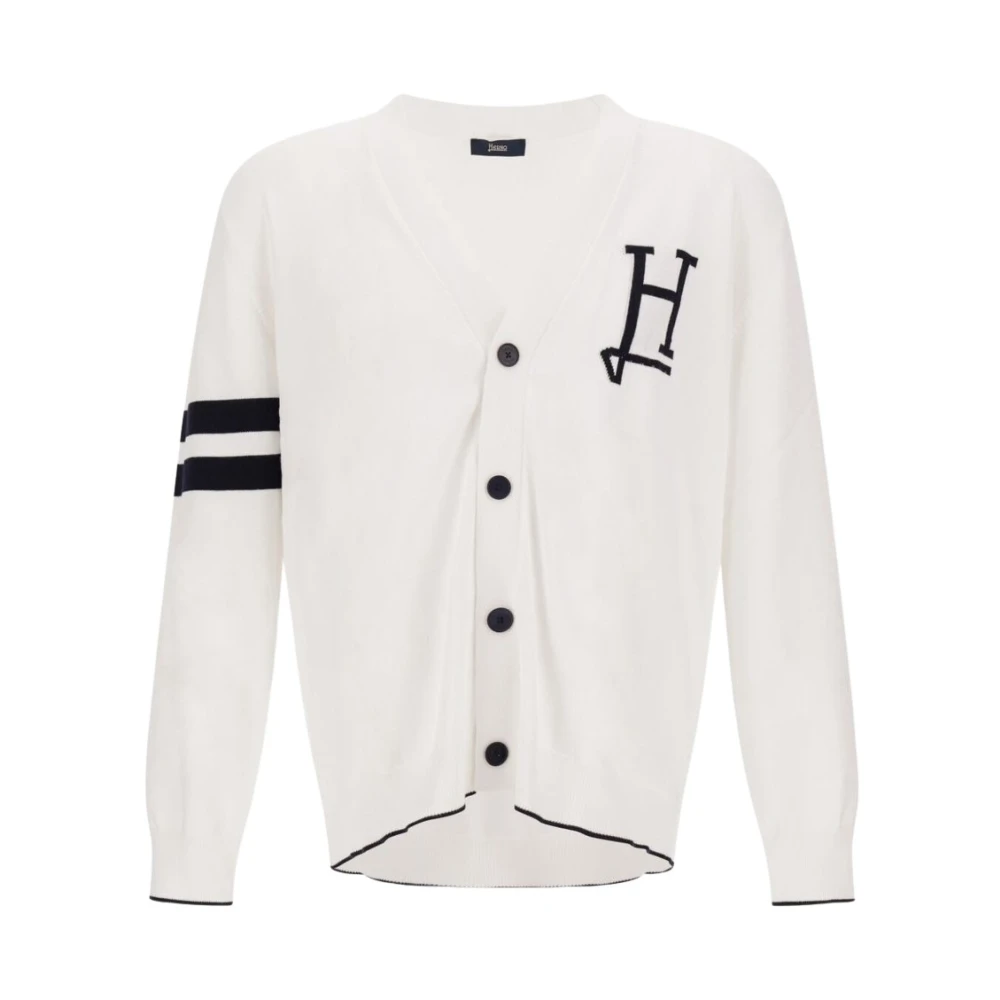 Herno Men's White Cardigans, S, Cardigan In H' Logo Cotton