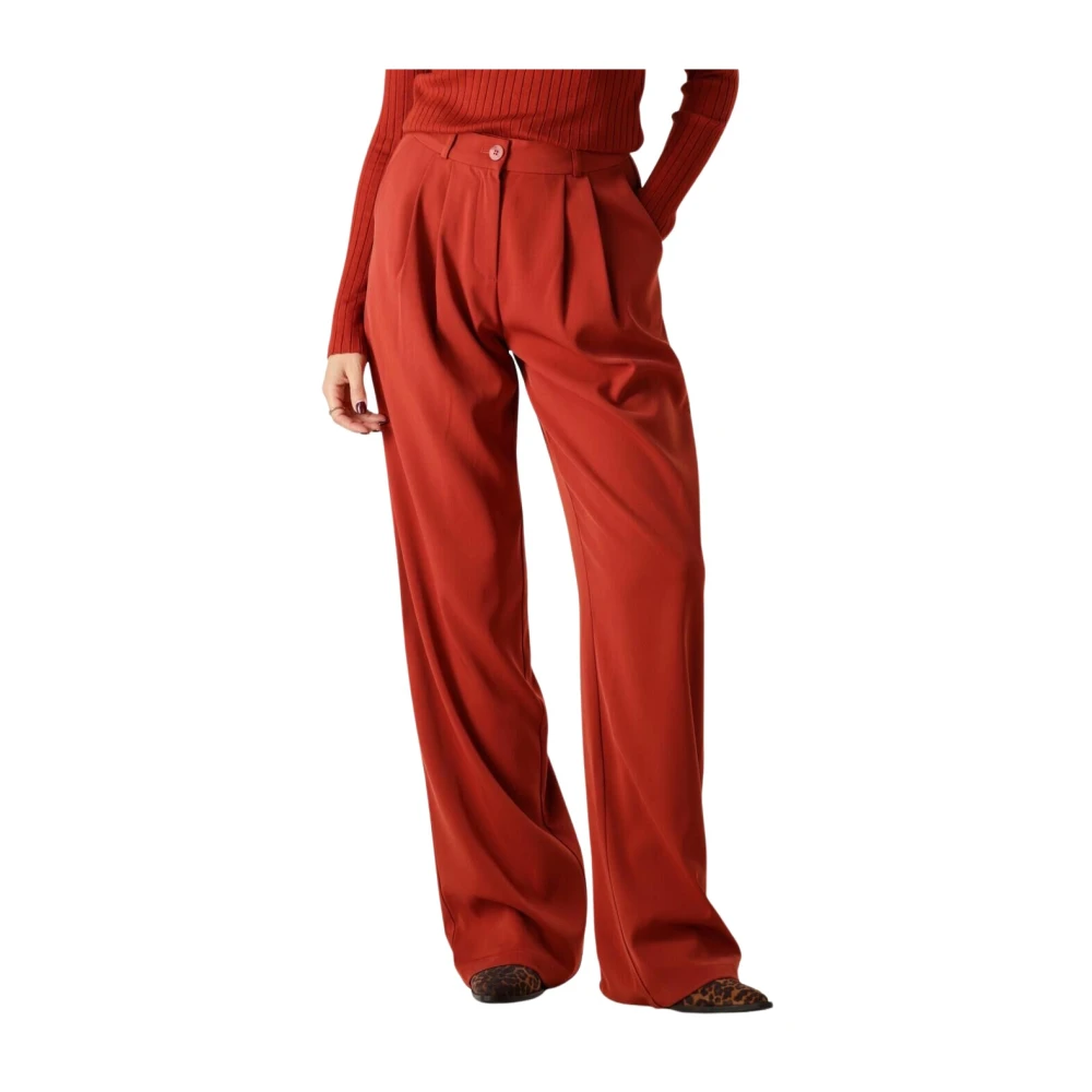 Ydence Rust Hoge Taille Rechte Pijp Broek Red Dames