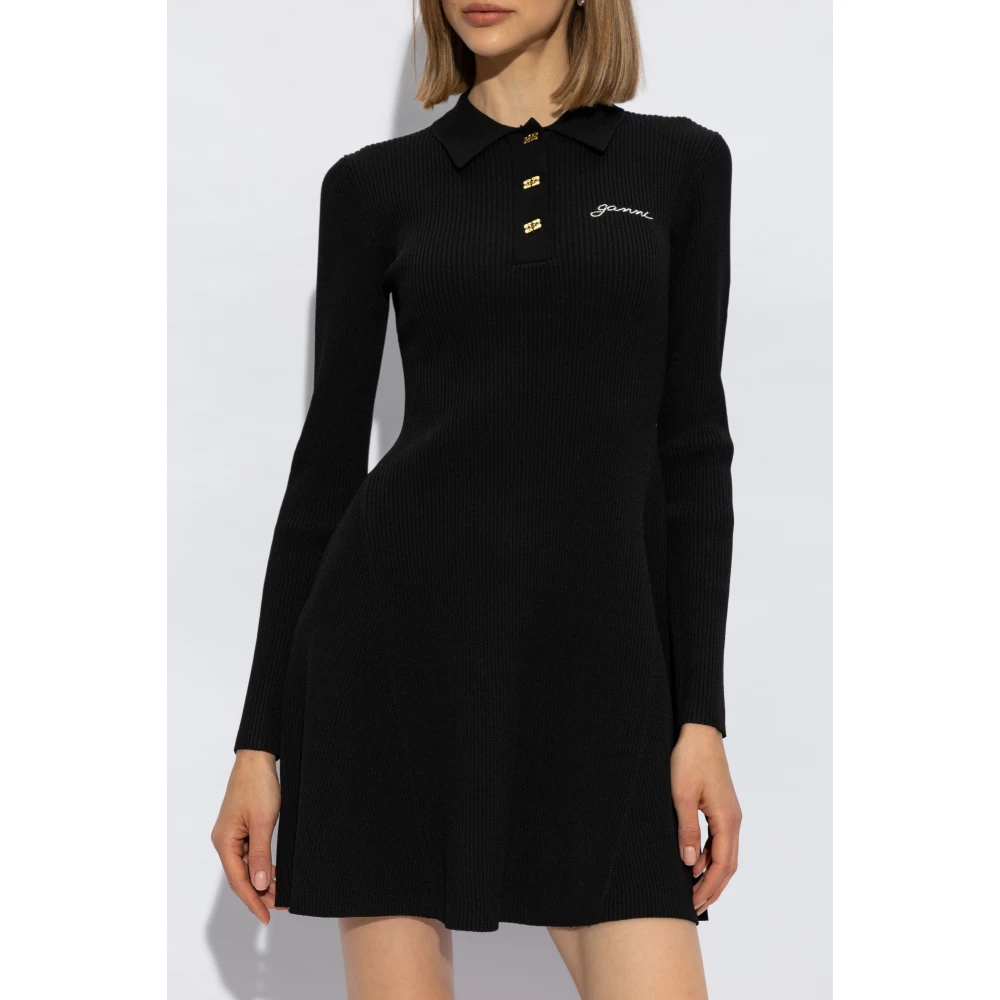Ganni Gestreepte jurk Black Dames