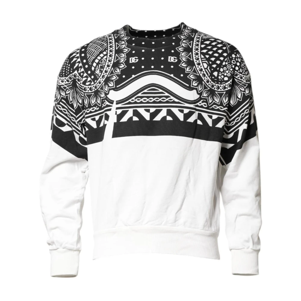 Dolce & Gabbana Men's White Sweatshirts, Xs, Bandana Cotton Sweatshirt Jumper