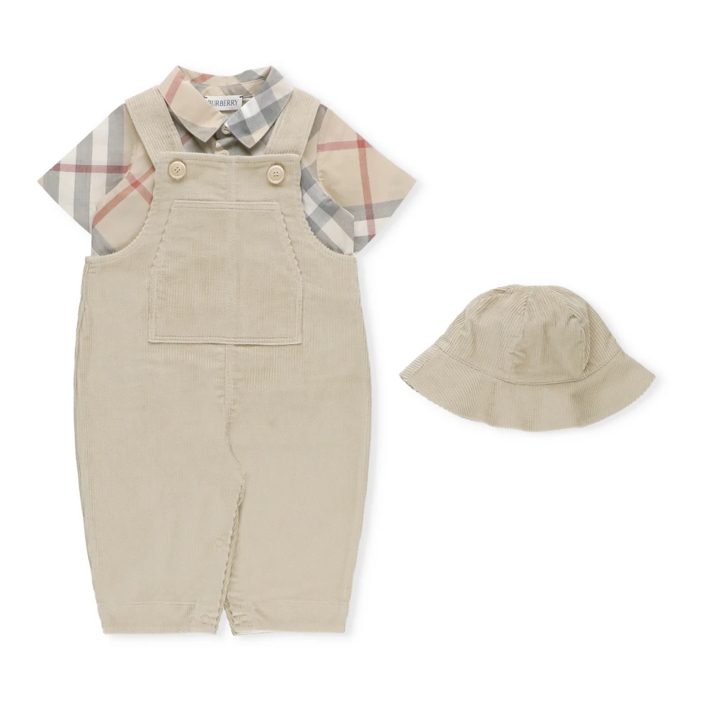 Burberry Spädbarnsbomullsset med corduroy jumpsuit Beige, Pojke