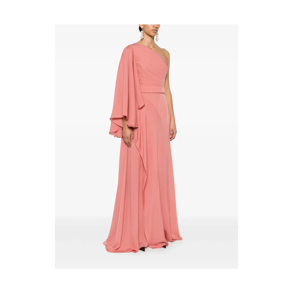 Elie Saab Poederroze Gedrapeerde Jurk met Split Pink Dames