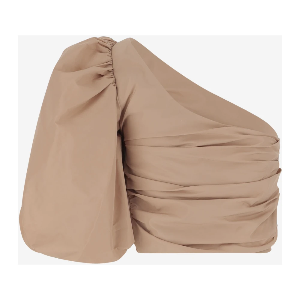 pinko Taffeta One-Shoulder Crop Top Puff Sleeve Pink Dames