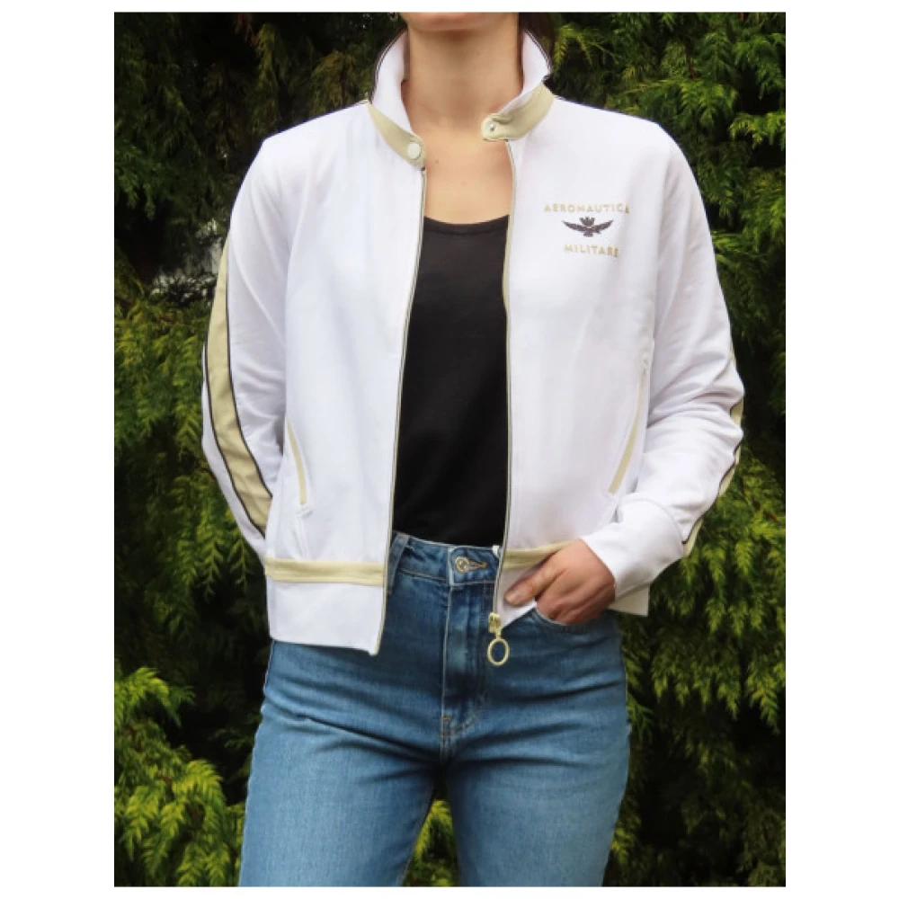 aeronautica militare Contrasterend Gestreept Vest met Rits White Dames