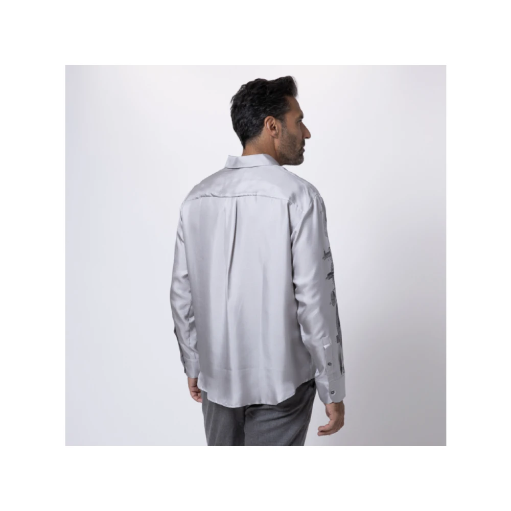 Pierre-Louis Mascia Grijze Gestreepte Lange Mouw Satijnen Overhemd Multicolor Heren