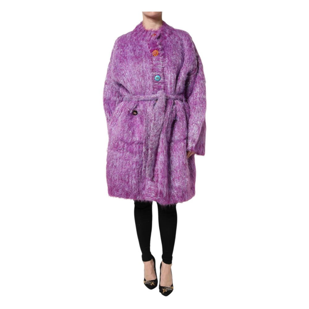 Dolce & Gabbana Women's Purple Button Embellished Trench Coat Jacket - Faux Fur & Shearling Jackets - L - Jackets