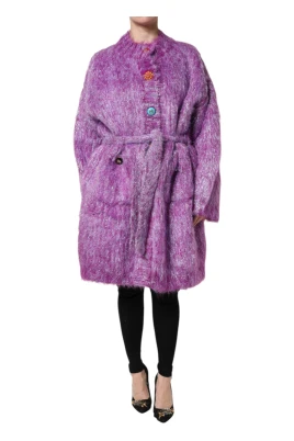 Lila knappdekorerad trenchcoat jacka