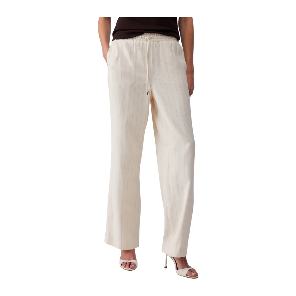 Liu Jo Women's Beige Wide Trousers, S, Pinstripe Trousers
