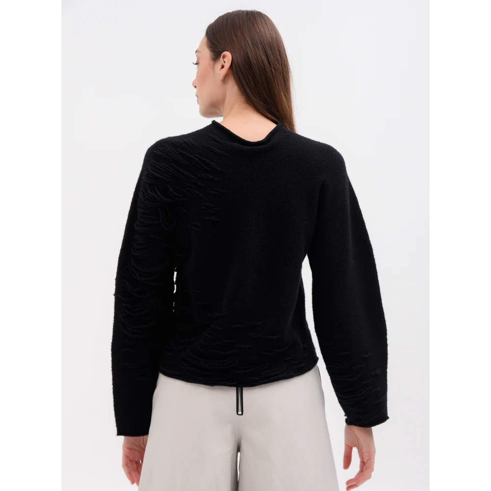 Liviana Conti Zwarte Float Stitch Coltrui met Dolman Mouwen Black Dames