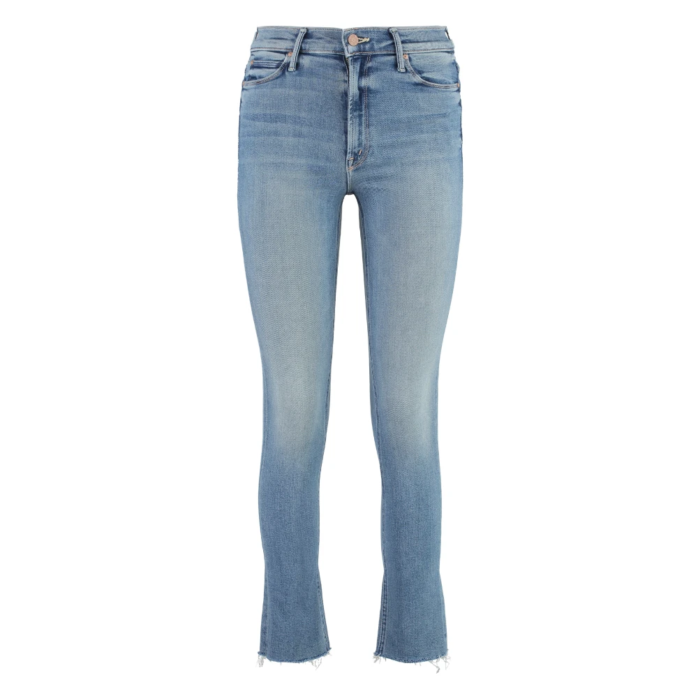 Mother Dazzler Straight Leg Jeans met Frayed Hem Blue Dames