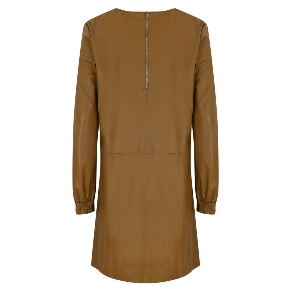 Max Mara Bruine Leren Jurk Lange Mouw Brown Dames