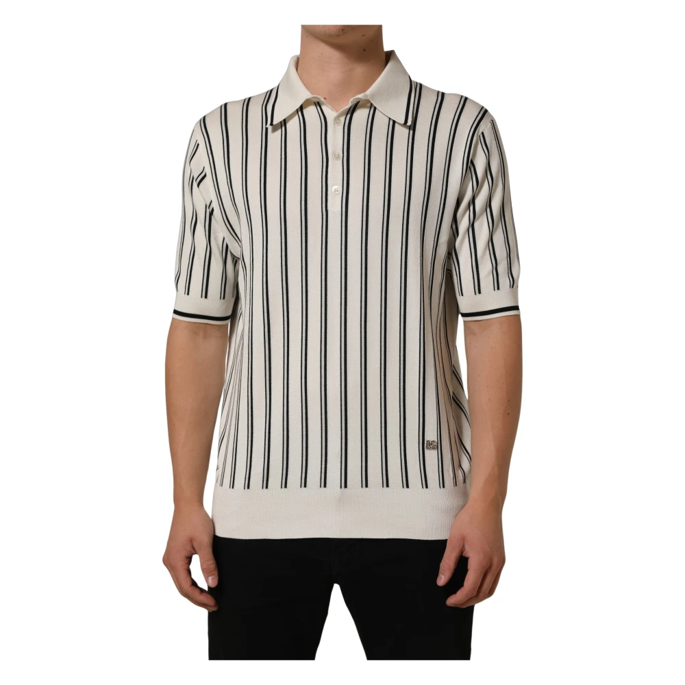 Dolce & Gabbana , Polo Shirts, Male, White, 2XL, White Black Stripe Collared Polo T-Shirt - Image 1