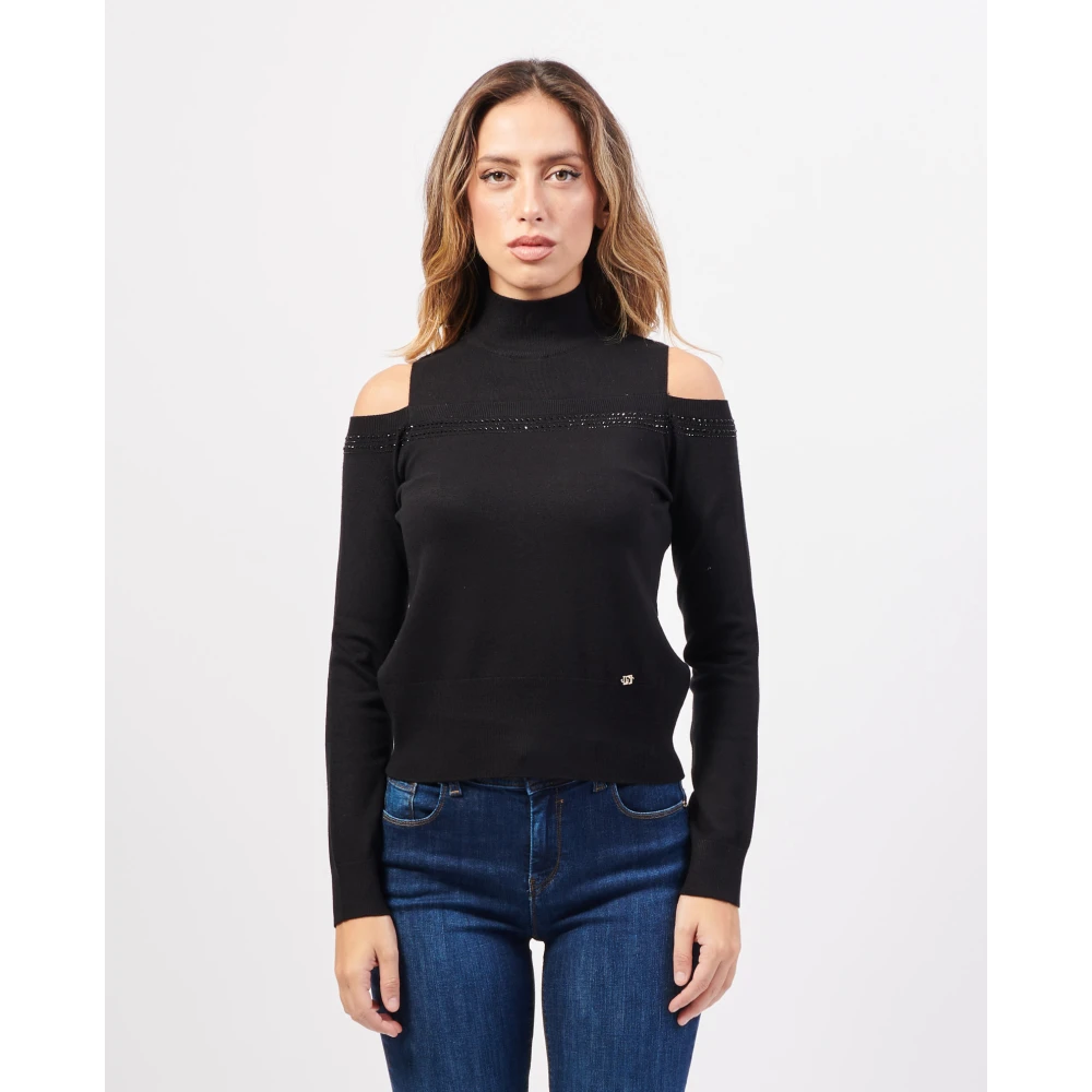 Gaudi Zwarte trui met strass en cut out schouders Black Dames