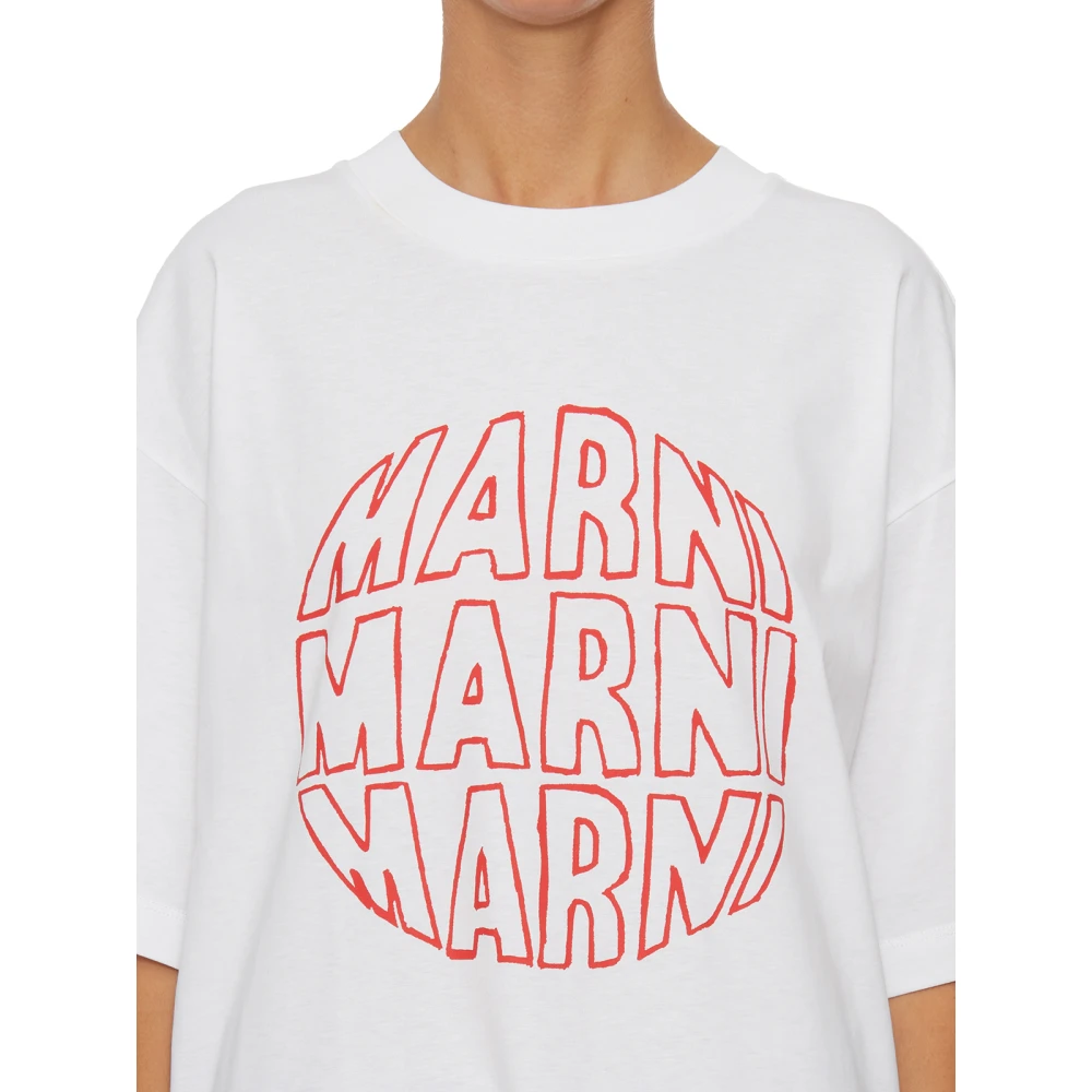 Marni Katoenen Logo T-Shirt White Dames