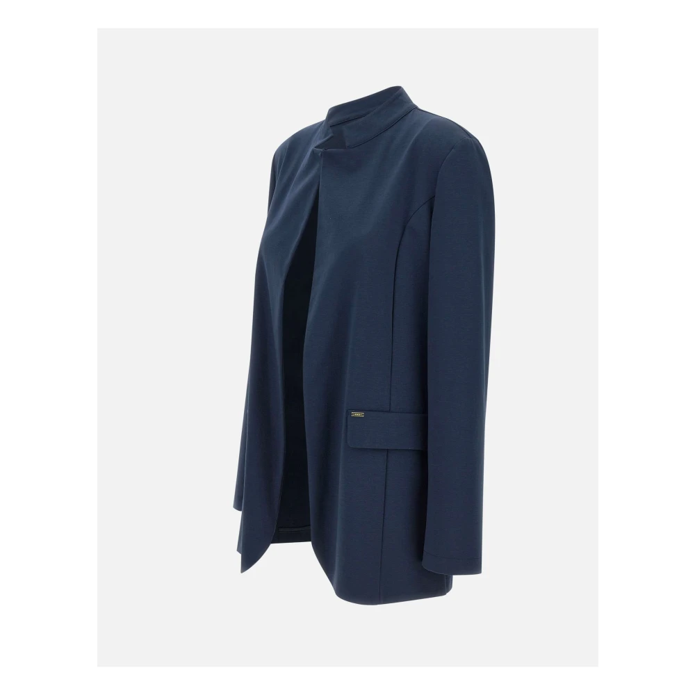 Kaos Blauwe Stretch Blazer met Mock Zakken Blue Dames