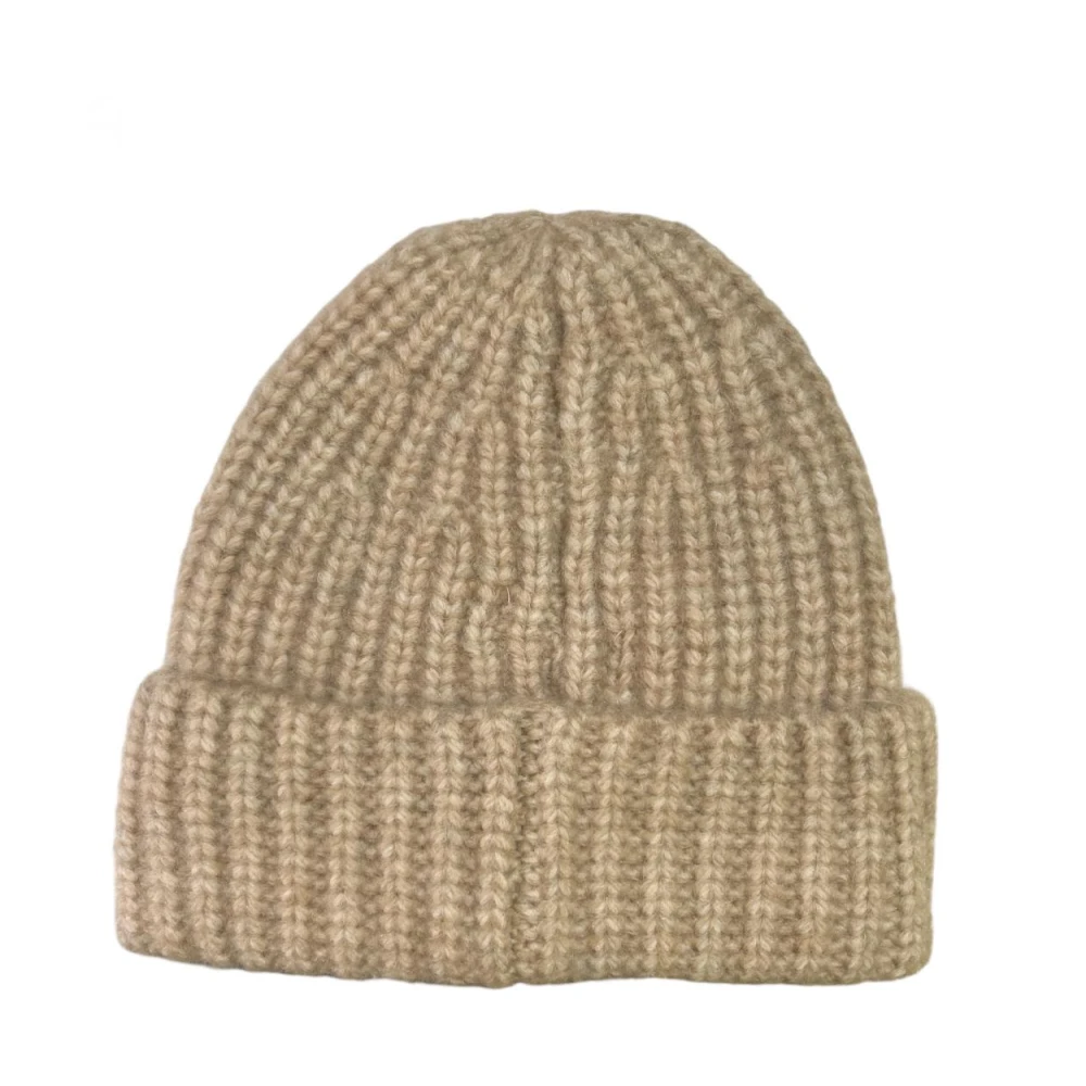 Molly Bracken Gebreide Melange Beanie met brede boord Beige Dames